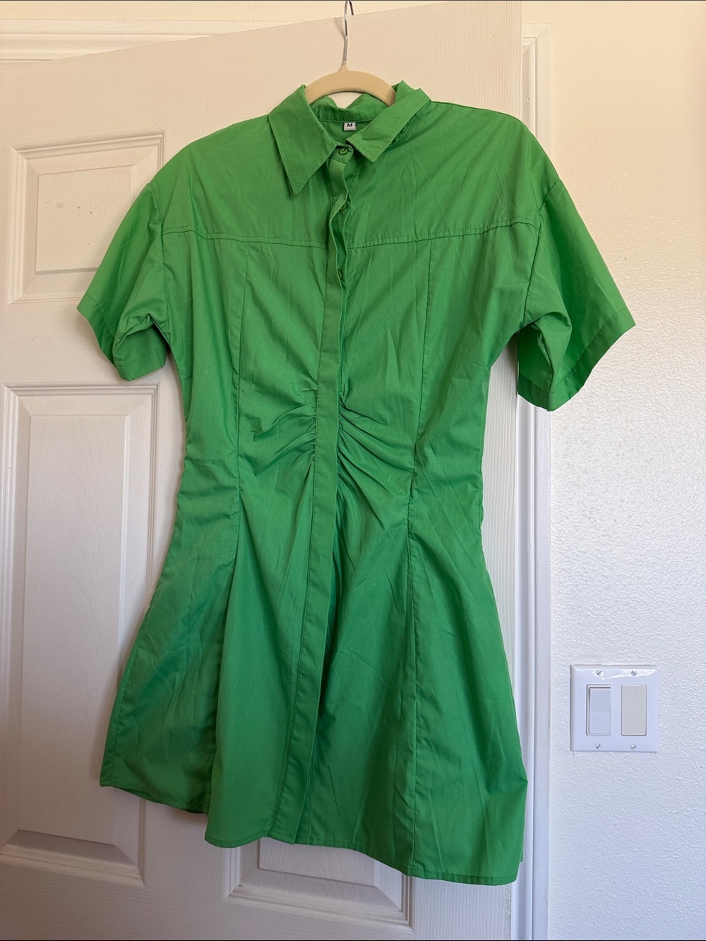 Women's Green Ruched Shirt Dress